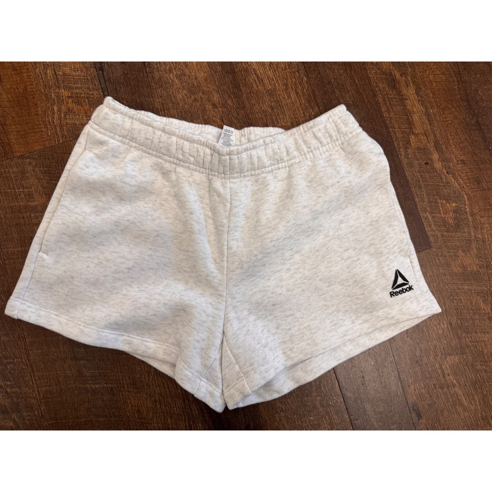 Reebok Women's XS Fleece Sweat Shorts Heather Gray Drawstring Pockets Athletic